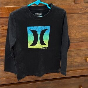 Hurley Black Long-Sleeve Thermal Tee with Blue-to-Green Logo